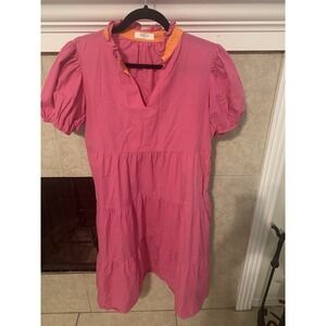 Avara long pink dress with orange stripe at the neckline, size small 100% Cotton